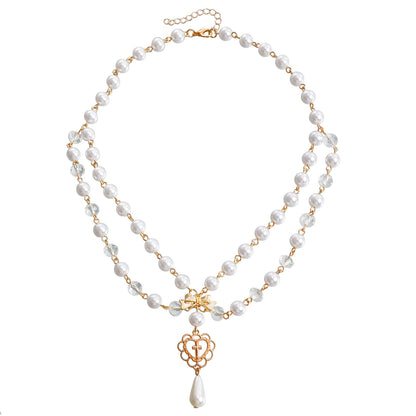 Women's Ornament Design Bright Pearl Tassel Cross Necklaces