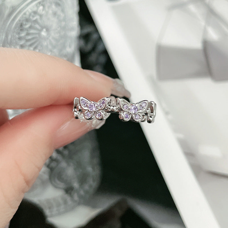 Zircon Butterfly Female Cold Style Sweet Cool Light Luxury Rings