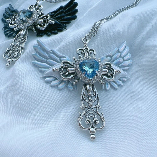 Gothic Style Culture Angel Cross Sweater Necklaces