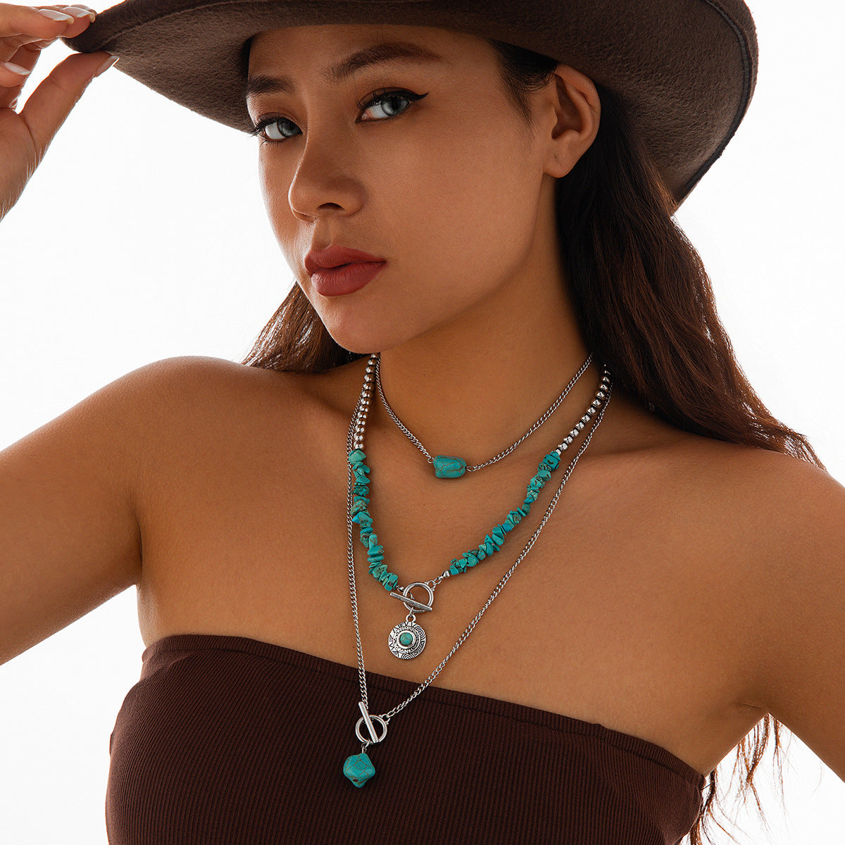 Beaded Geometric Turquoise Clavicle Chain Casual Necklaces