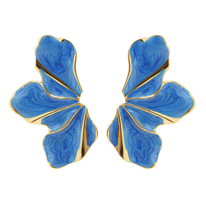 Women's Design Sense Metallic Dripping Oil Petal Earrings