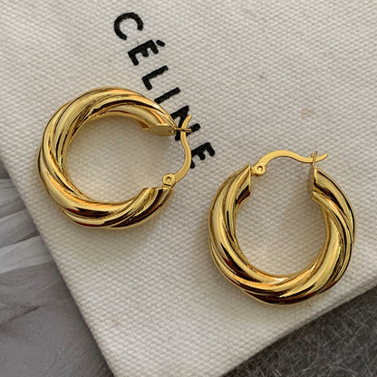 Luxury French Style Retro Minimalist Design Fashionable Gold Twist Earrings