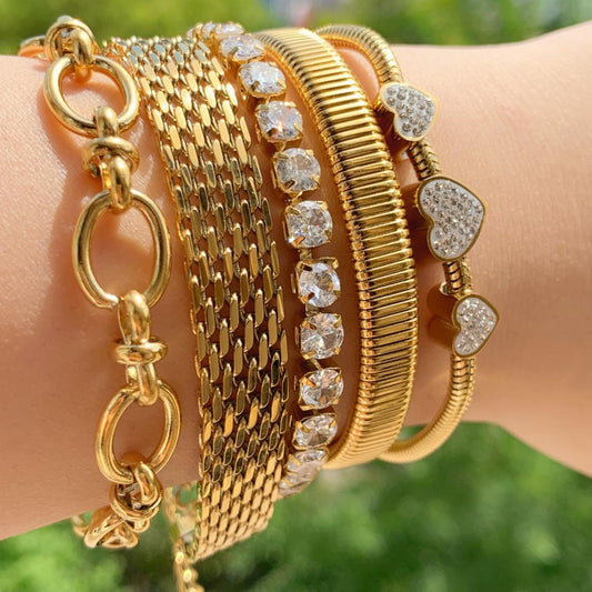 Steel Delicate Diamond Wide Strap Mesh Bracelets