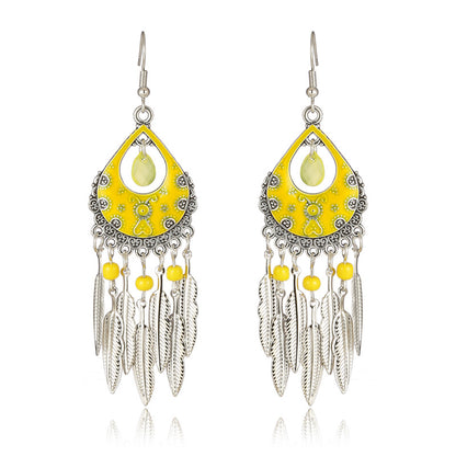 Color Daisy Ornament Fan-shaped Leaves Ethnic Earrings