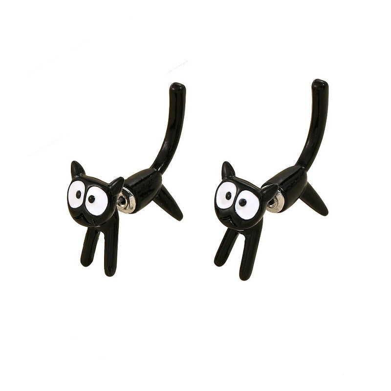 Kitty Interspersed Personality Hanging On Back Earrings