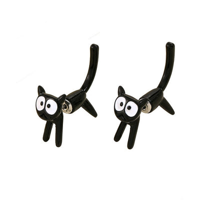 Kitty Interspersed Personality Hanging On Back Earrings