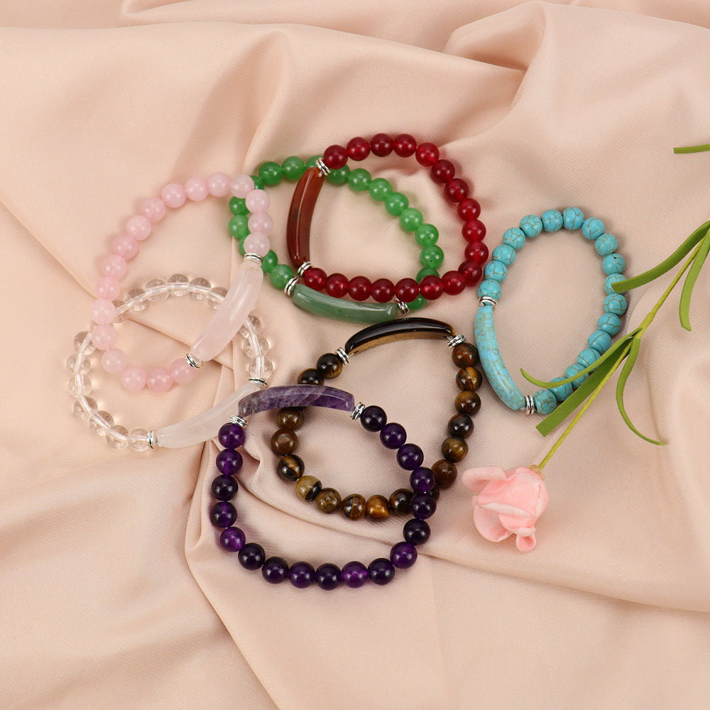 Natural Stone Bridge Ball Elastic Beaded Bracelets