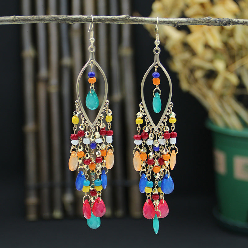 Women's Bohemian Long Fashion Exaggerated Water Drop Tassel Graceful Earrings