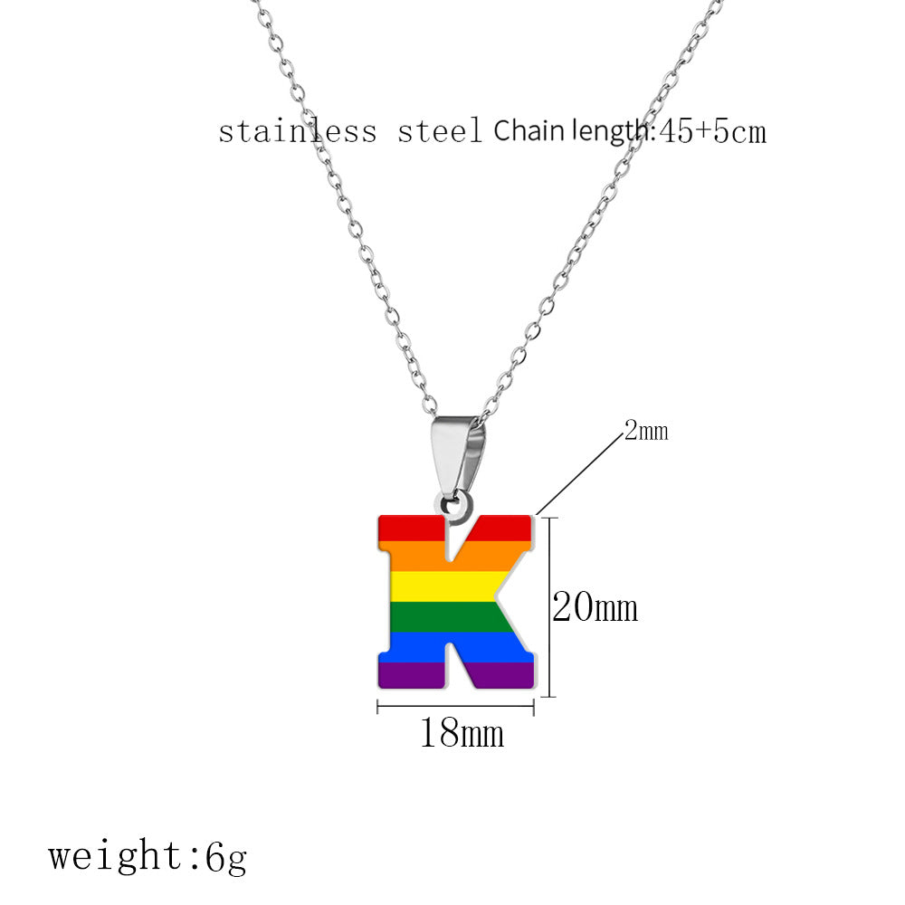 Women's Color Rainbow Letter Printing Titanium Steel Stainless Pendants