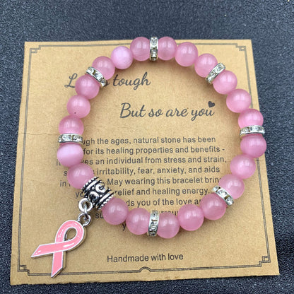 Women's & Men's Pink Zebra Beads With Card Holiday Bracelets