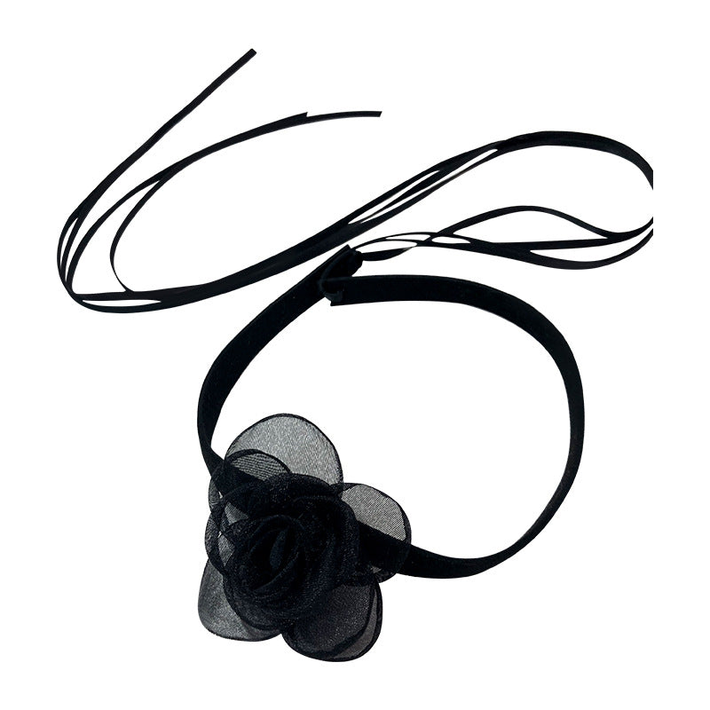 Style Super Fairy Black Camellia Bow Tie Sexy Neckband Necklaces