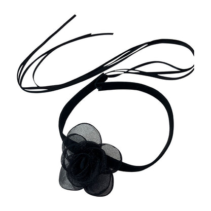 Style Super Fairy Black Camellia Bow Tie Sexy Neckband Necklaces