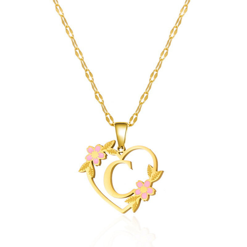 Fashion Letter Flower Cutout Love Titanium Steel Necklaces