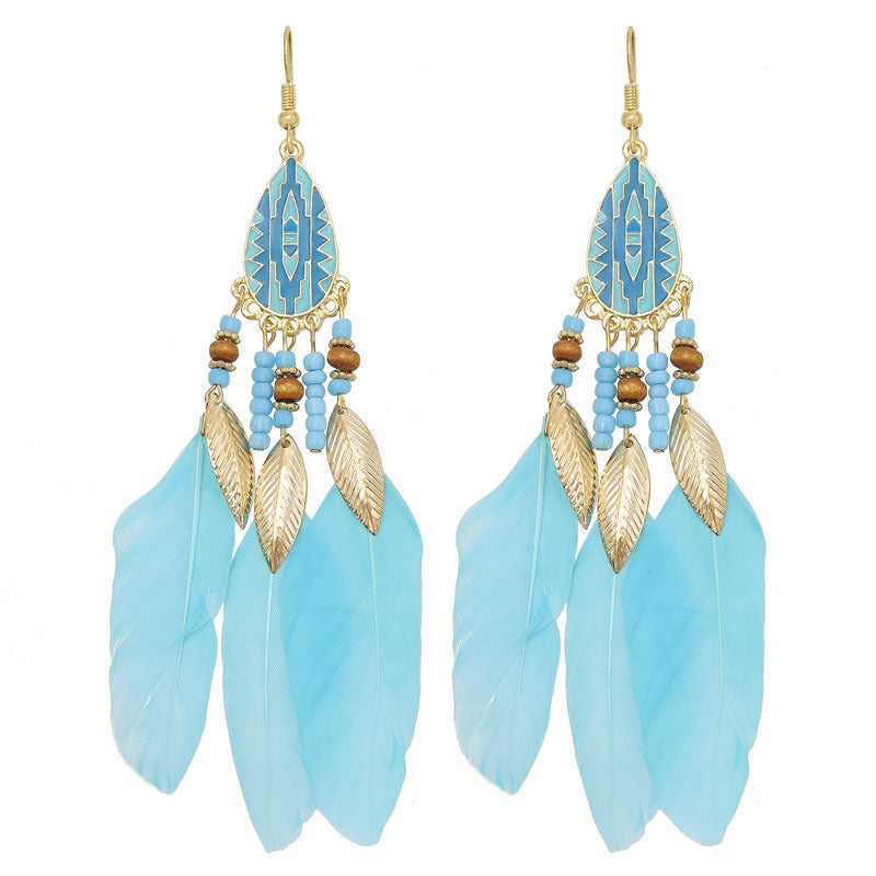 Bohemian Feather Ethnic Yunnan Travel Vintage Earrings