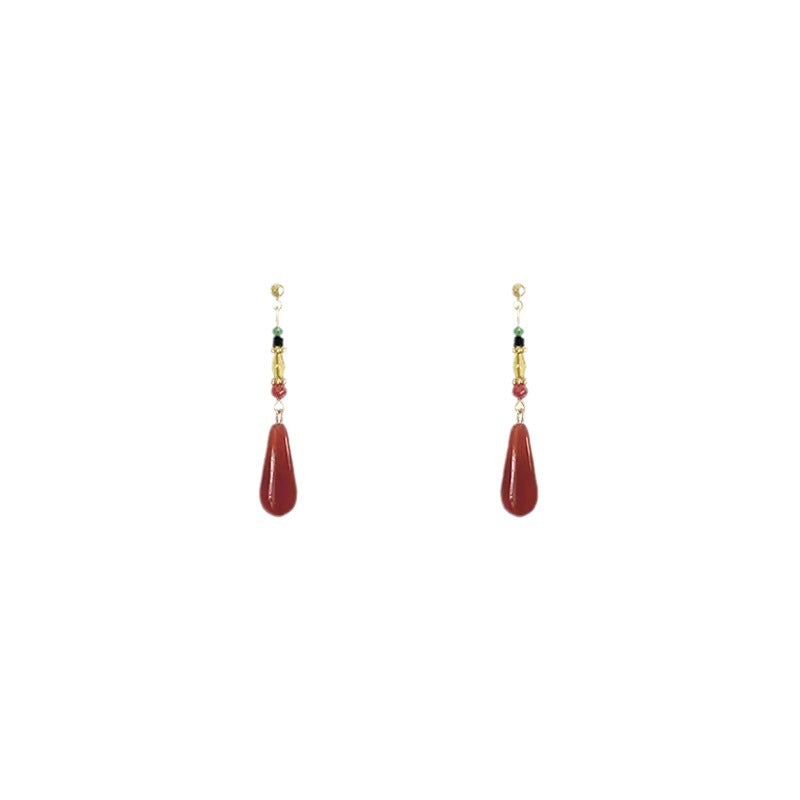 Women's Retro Red Water Drop Long Tassel High-grade Earrings