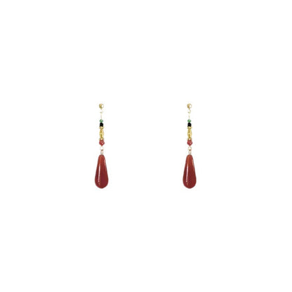 Women's Retro Red Water Drop Long Tassel High-grade Earrings