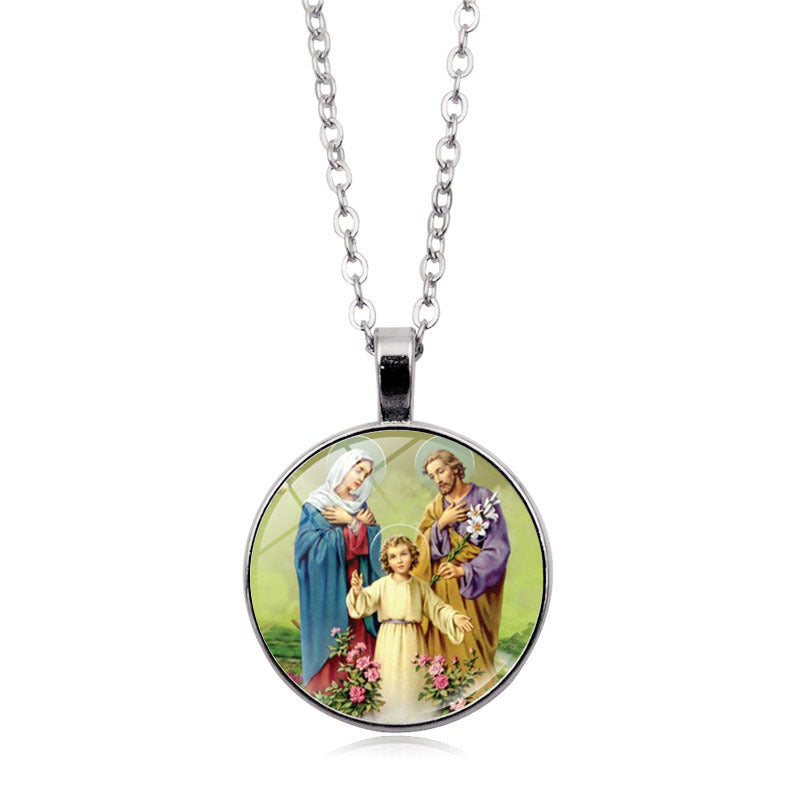 Women's Jesus Time Gem Cabochon Vintage Sweater Necklaces