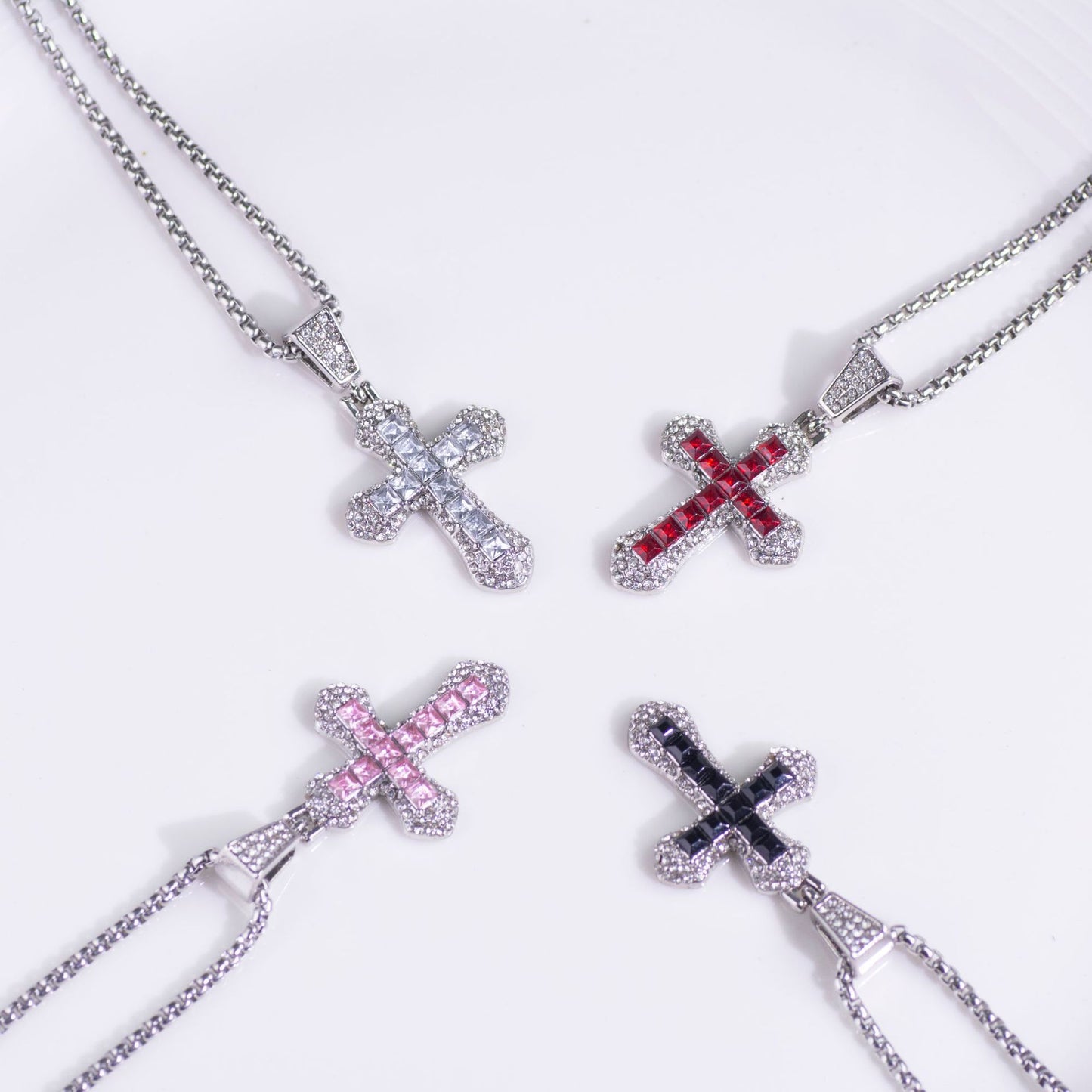 Full Diamond Cross Zircon Hip Hop Trend Personality Sweater Necklaces