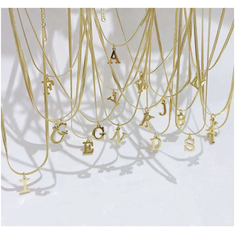 Gold Plating Titanium Steel Letter Snake Bones Necklaces