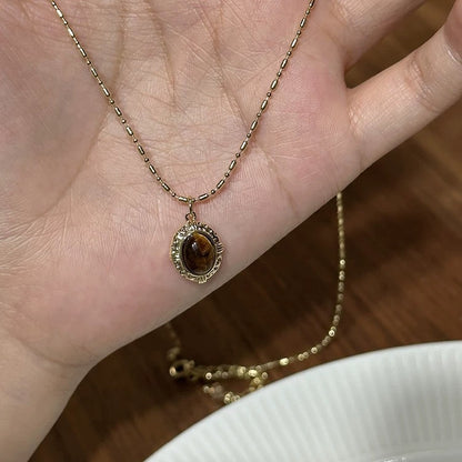 Women's Tigereye Brown Beaded Special Interest Light Luxury Necklaces