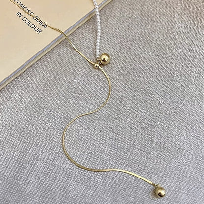 Women's Luxury Fashion Drawable Ball Pearl Asymmetric Necklaces