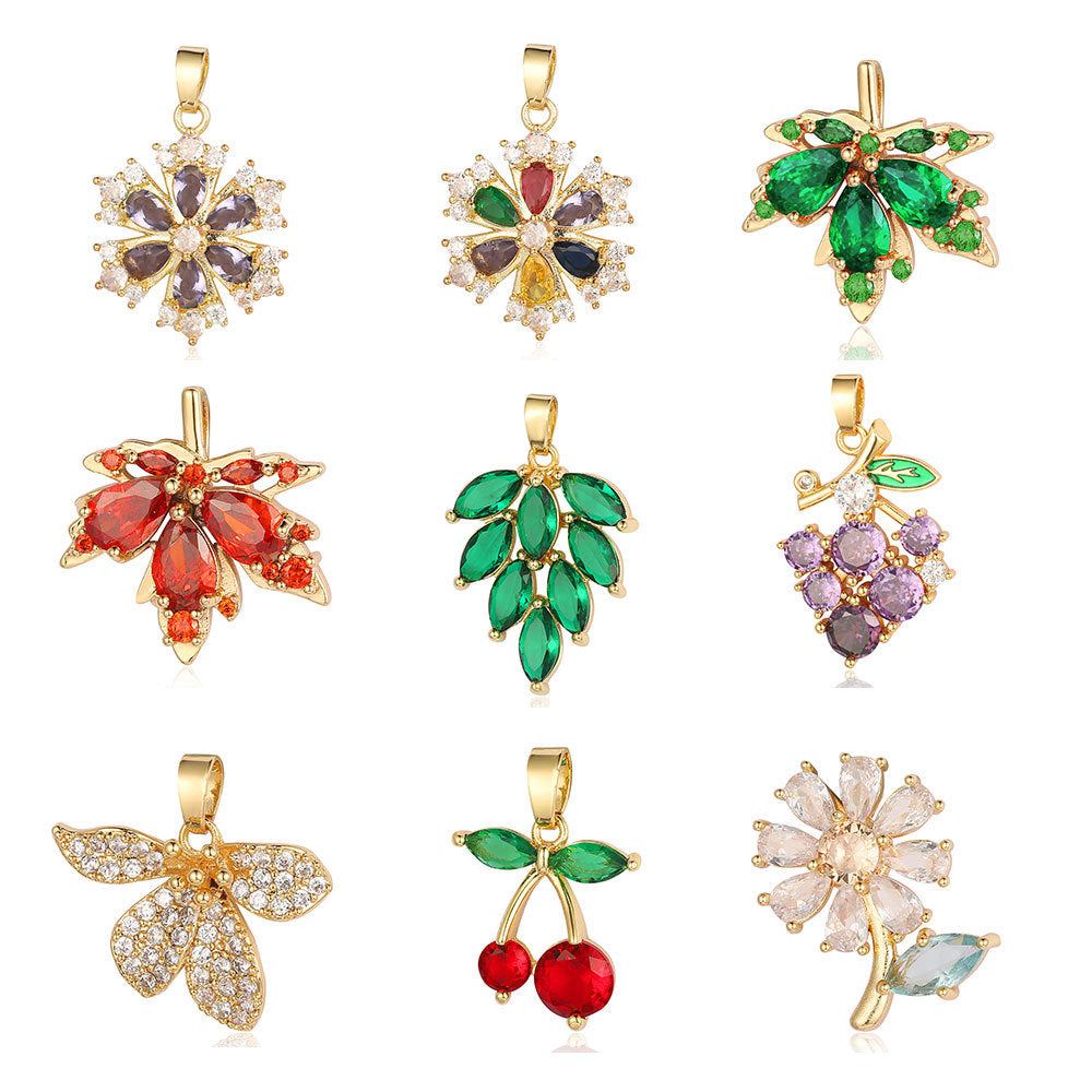 Luxury Color Zirconium Leaves Flower Four-leaf Clover Grape Cherry Necklaces