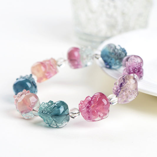 Carved Fluorite Small Fish Rabbit Dual Bracelets