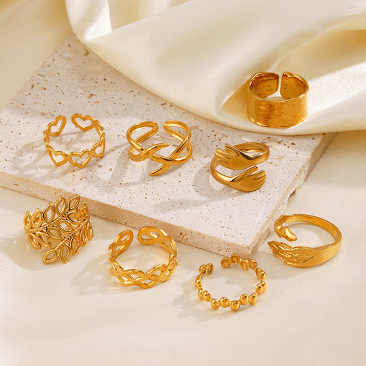 Pattern Heart-shaped Open Female Personality Wide Face Rings