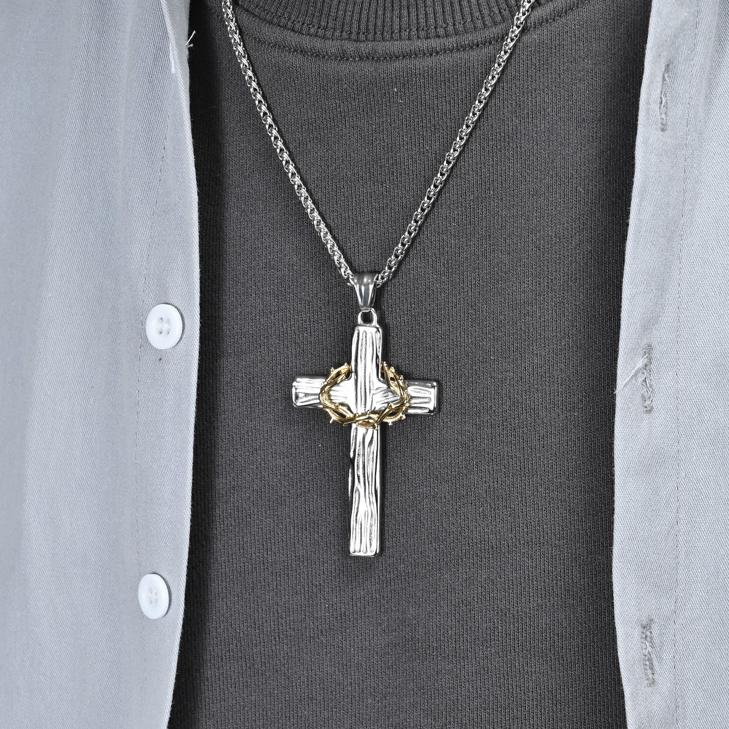 Retro Titanium Steel Garland Cross Two-color Pendants