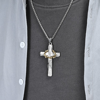 Retro Titanium Steel Garland Cross Two-color Pendants