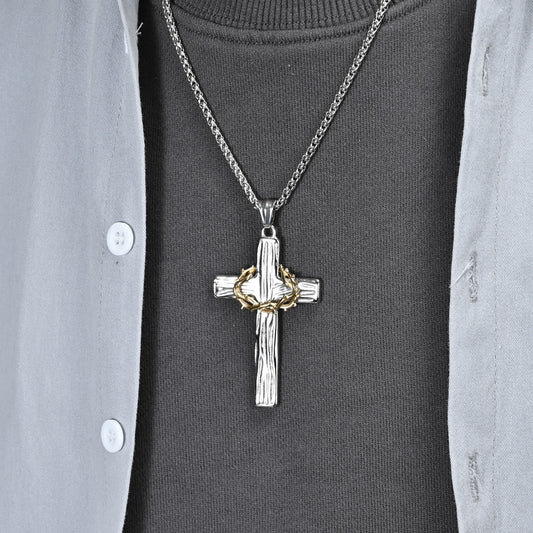 Retro Titanium Steel Garland Cross Two-color Pendants