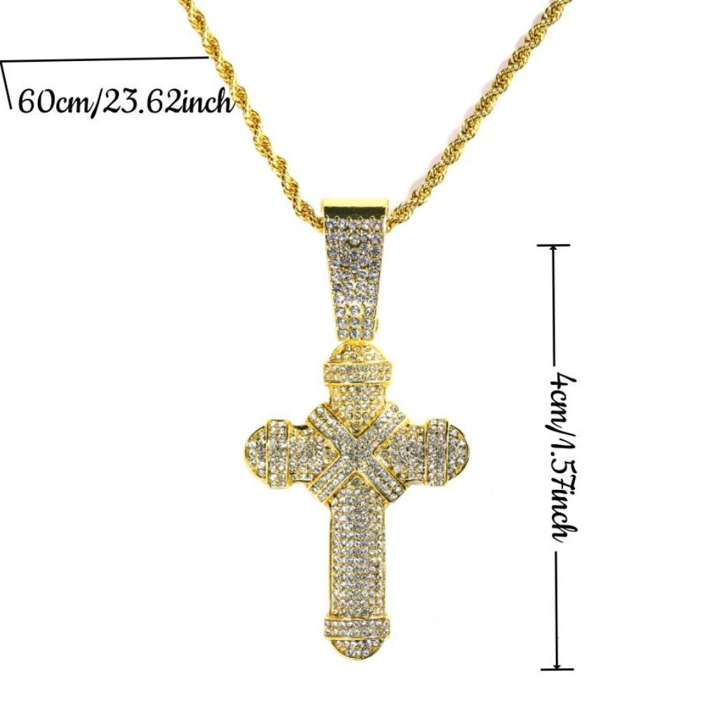 Men's Zircon Gold Chain Punk Crystal Cross Pendants