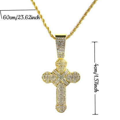 Men's Zircon Gold Chain Punk Crystal Cross Pendants