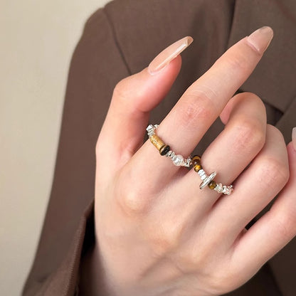 Tigereye Beaded Female Index Finger Chinese Rings