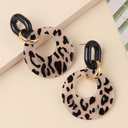 Women's Hollow Color Round Acrylic Personality Leopard Earrings