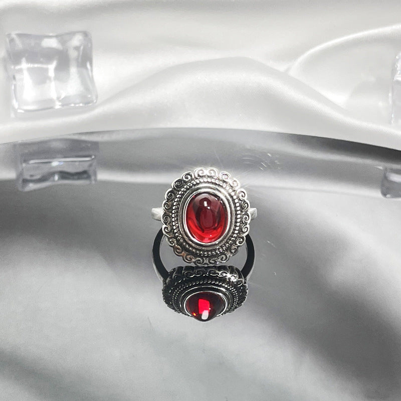 Red Gemstone Open Female Cold Exquisite Rings