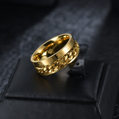 Men's Turn Chain Korean Hip Hop Titanium Steel Unique Hipster Rings