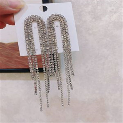 Women's For Exaggerated Rhinestone Eardrops Temperamental Tassels Fashion Personality Earrings