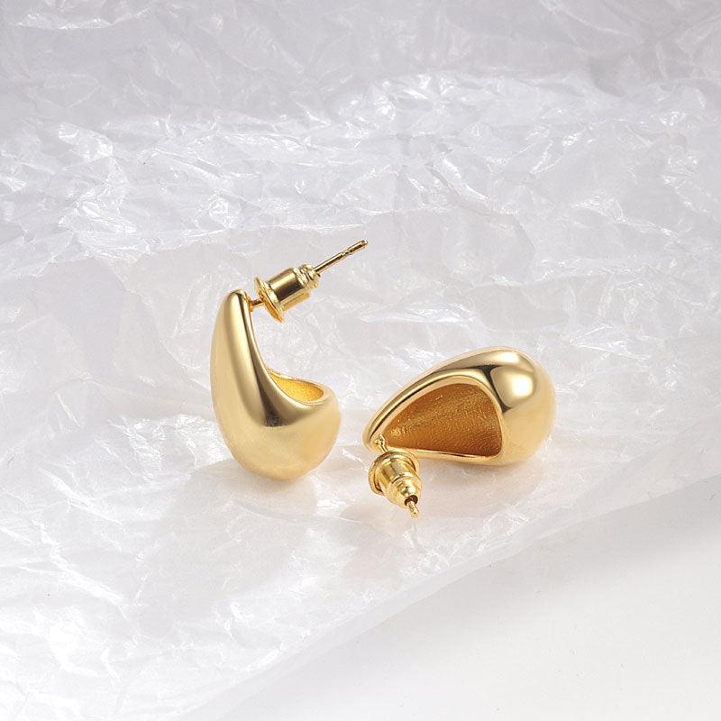 Fashion Style Metal Glossy Surface Water Drop Bean-shaped Earrings