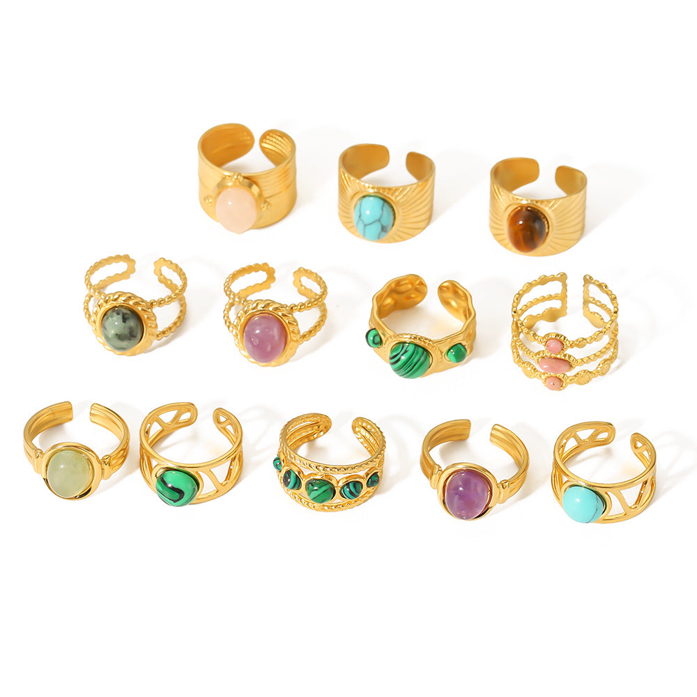 Stone Color Natural Stainless Steel Gold Rings