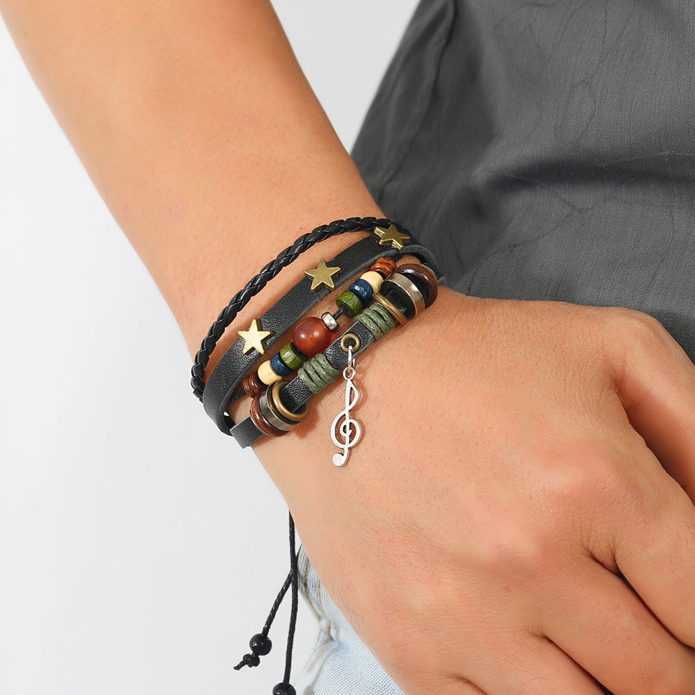 Notes Vintage Cowhide Hand-woven Beaded Trend Bracelets