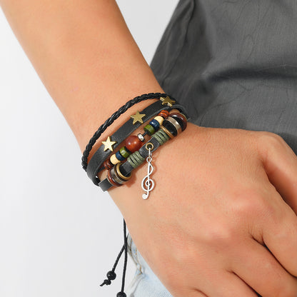 Notes Vintage Cowhide Hand-woven Beaded Trend Bracelets