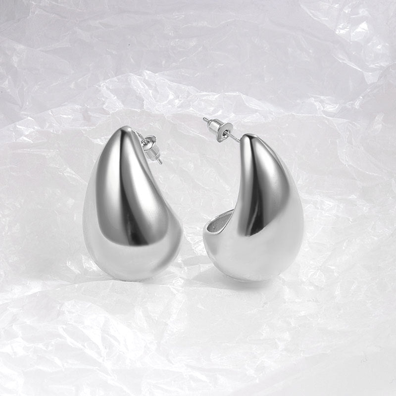 Fashion Style Metal Glossy Surface Water Drop Bean-shaped Earrings
