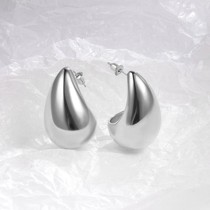 Fashion Style Metal Glossy Surface Water Drop Bean-shaped Earrings