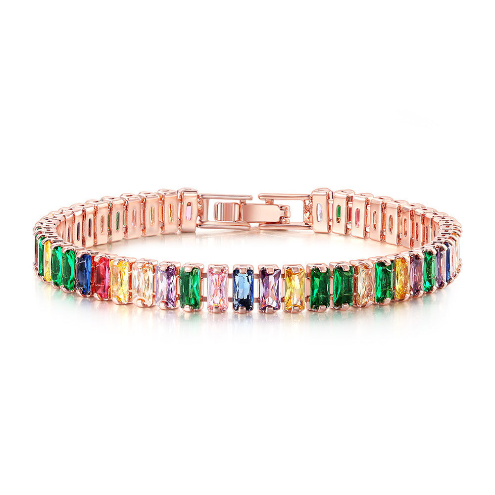 Colorful Zircon Rectangular Full Diamond Tennis Bracelets