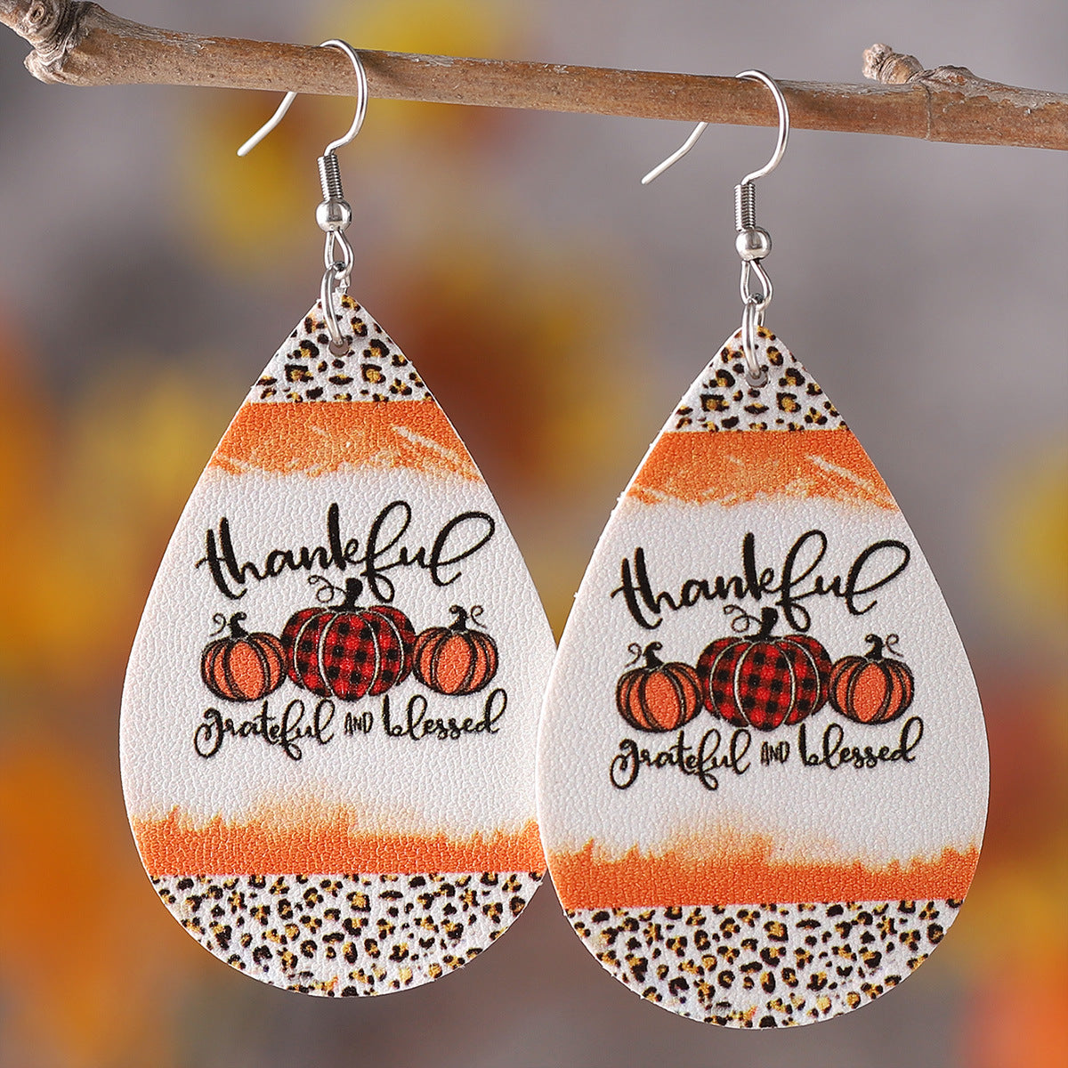 Plaid Polka Dot Pumpkin Water Drop Earrings