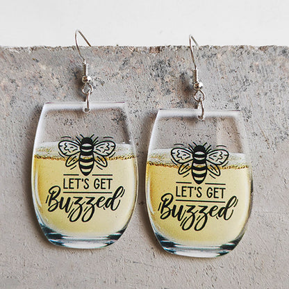 Women's Wine Glass Letter Bee Whiskey Beer Earrings