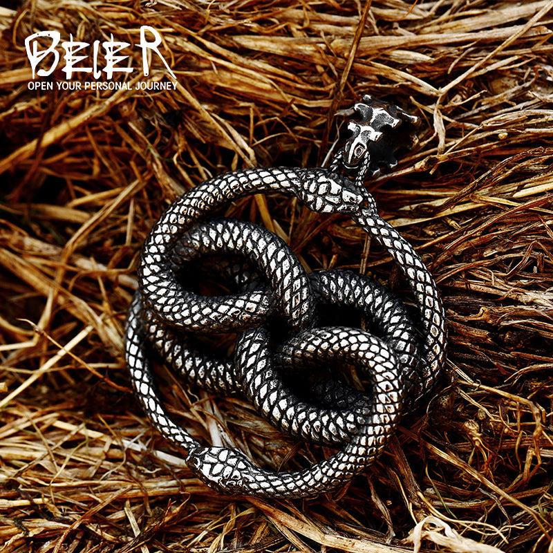 Snake-shaped Titanium Steel Vintage Stainless Snake Inlaid Pendants