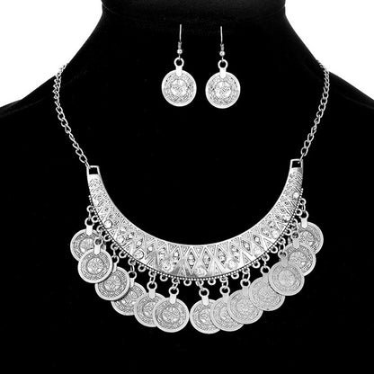 Court Vintage Engraving Rhinestone Coin Tassel Necklaces