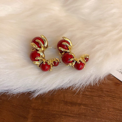 Gold Electroplated Sier Needle Red Dripping Earrings